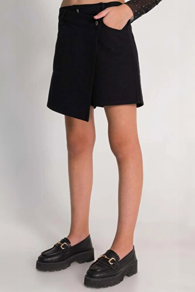 DMB BOYS & GIRLS Beli Ayarlanabilir Lastikli Cepli Düğmeli Kruvaze Pamuklu Kot Şort Etek