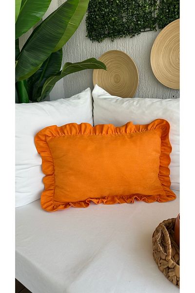 Decamor home Vintage Orange Frilly Throw Pillow Cover 1Pcs