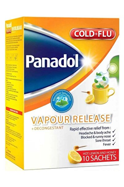 Panadol Cold And Flu Vapour Release + Decongestant, Hot Lemon & Honey Sachets, Pack of 10's