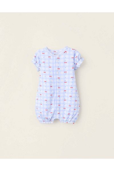 Ziddy Romper Pyjamas with Motif and Ruffles for Baby Girls 'Cherries', Blue