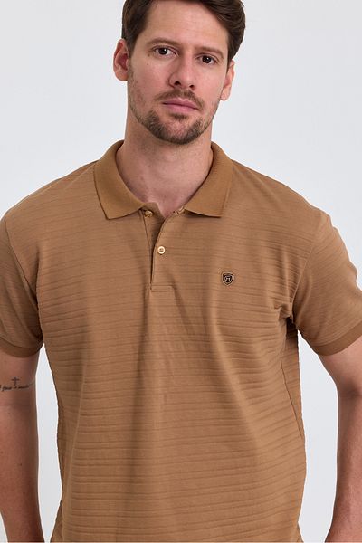 COMBİNE MİCHAİL Ανδρικό μπλουζάκι Caramel 100% Cotton Report Polo Neck