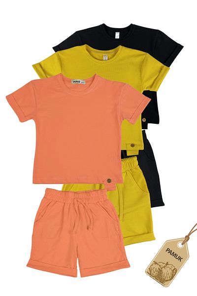 difa kids Girl Boy Child Set of 3 Wooden Button Design Basic Summer Bottom Top Set