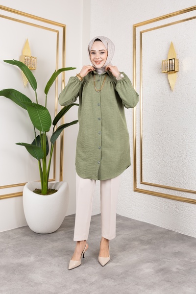 Nevayla Moda Gathered Front Ankle Elastic Tunic - Green / Ü104