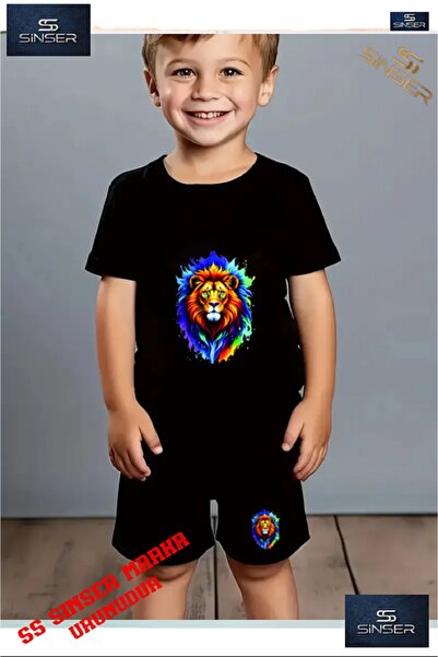 SS SİNSER Tricou cu gât rotund cu imprimeu special „PAINTED LION” pentru copi...