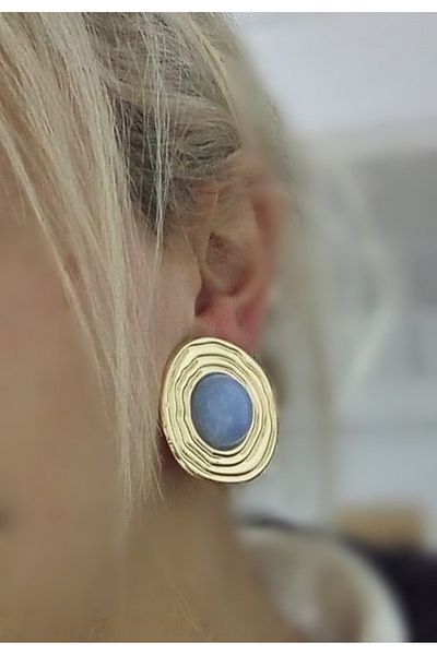 mos&more Lightweight Stylish Women's Earrings with Gold Blue Detail