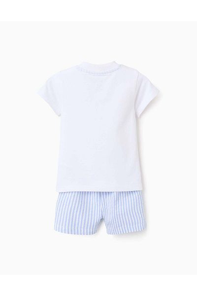 Ziddy Cotton Pyjama with Stripes for Baby Boys, White/Blue