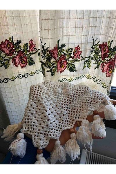 PAZARSEN Cross-Stitch Embroidered Authentic Curtain, Buldan Curtain, Summer Curtain, Basement Curtain, Kitchen Curtain