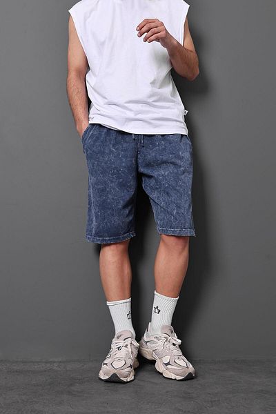 Slatra Ανδρικό κανονικό σορτς από ύφασμα Navy Blue Special Washed