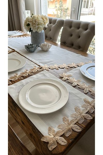 Decamor home Set de serviciu american alb cu detaliu din dantela cupru pentru 6 persoane 7 buc
