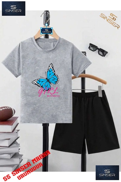 SS SİNSER Children's Butterfly Gurl Custom Printed Crew Neck T-Shirt - Shorts...