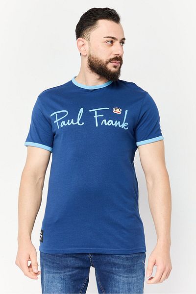 PAUL FRANK Men Regular Fit Crew Neck Short Sleeves Brand Logo T-shirt, Blue