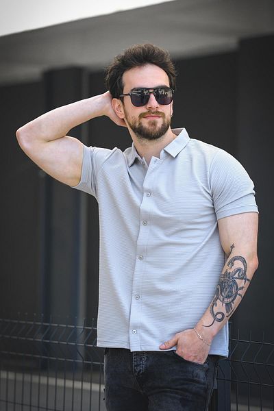 Oksit Ανδρικό κοντομάνικο πουκάμισο Vitto Otoban Fabric Slim Lycra