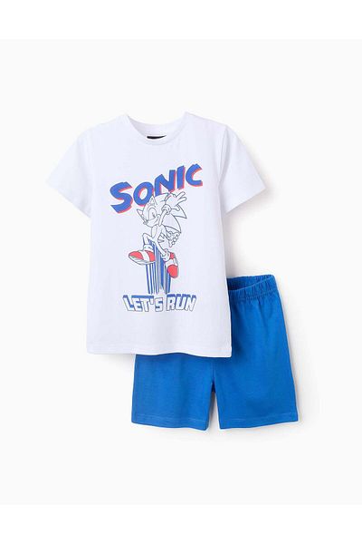 Ziddy Short Cotton Pyjama for Boys 'Sonic', White/Blue