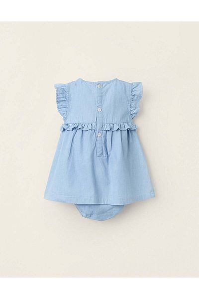 Ziddy Denim Dress with Integrated Bloomers for Newborn Girls, Blue