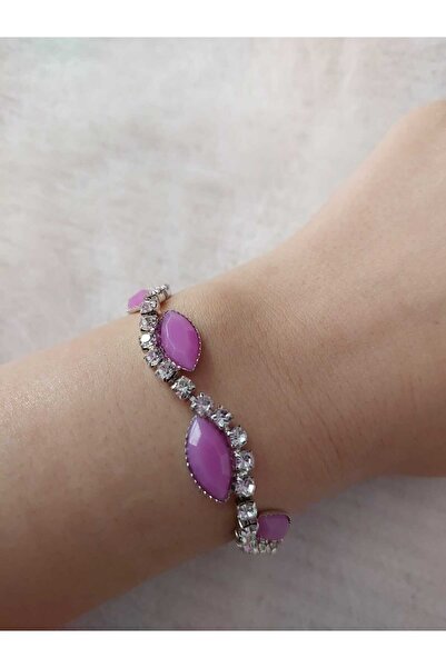 Avcıoğlu Aksesuar اسوارة نسائية مرصعة بالزركون وحجر اكريليك ملون مطلية بالفضة