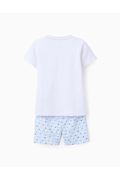 Ziddy Cotton Pyjama with Check for Boys 'Shark', White/Blue