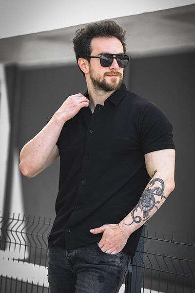 Oksit Ανδρικό κοντομάνικο πουκάμισο Vitto Otoban Fabric Slim Lycra
