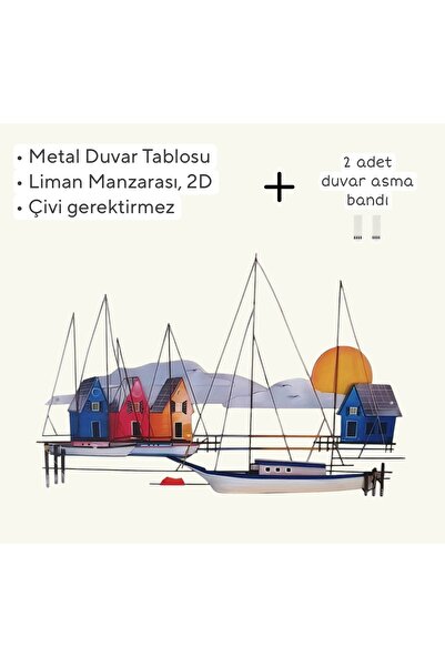 Felis Arte Dekoratif Metal Duvar Tablosu, Liman Manzarası, 2d, Minimalist, Bohem