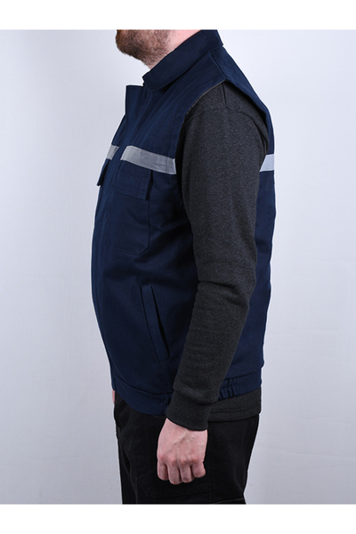 By Okat Reflective Gabardine Quilted Work Vest 4 Pockets Zippered Unisex for Cold Weather