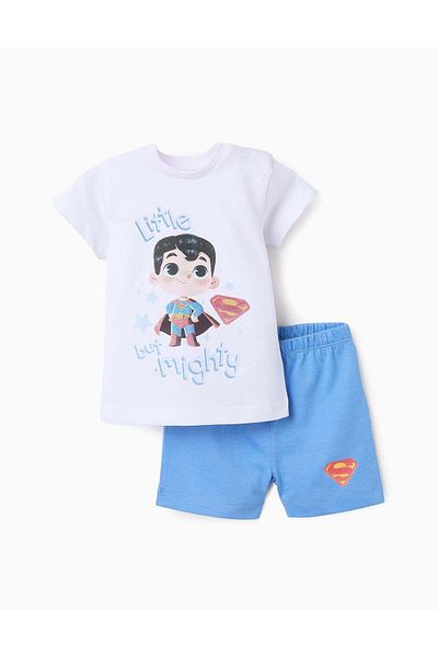 Ziddy Cotton Pyjama for Baby Boys 'Mini-Superman', White/Blue