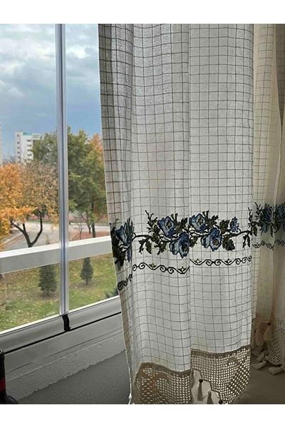 PAZARSEN Perdele autentice brodate cu punct de cruce, perdea Buldan, perdea de vară, perdea de subsol, perdea de bucătărie