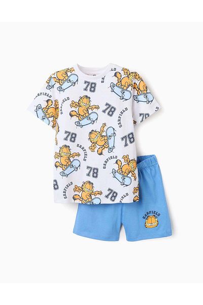 Ziddy Short Cotton Pyjama for Boys 'Garfield', White/Blue