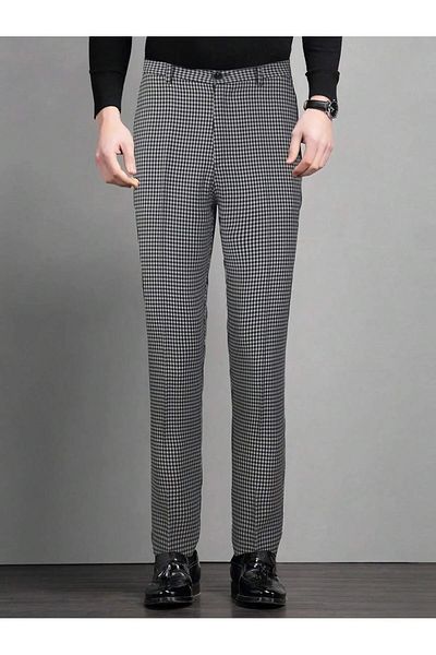 WKM Men's Summer Slim Fit Cut Lycra Ankle Length Plaid Fabric Trousers