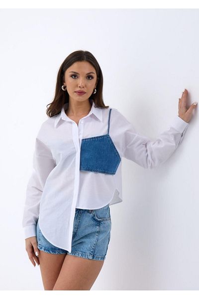 Viyamo Cămașă asimetrică cu detaliu blugi cu mânecă lungă pentru femei New Season