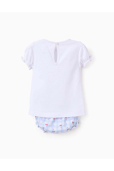 Ziddy Cotton Pyjama with Frills for Baby Girls 'Cherries', White/Blue