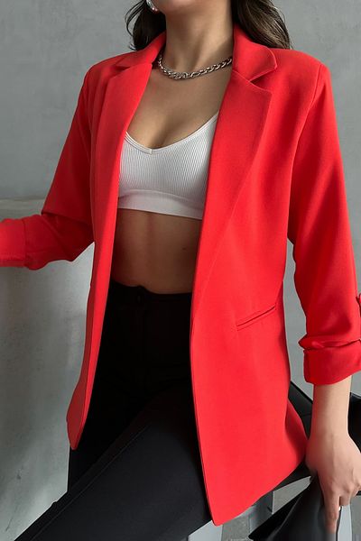 MD trend Women's Sleeve Fold Lined Blazer Jacket