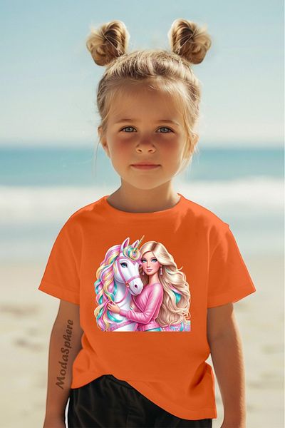 ModaSphere Printed Crew Neck Short Sleeve Girl's T-Shirt