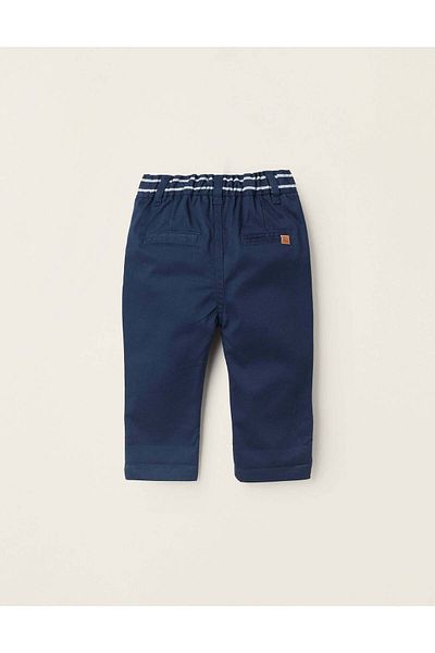 Ziddy Twill Chino Trousers with Striped Waist for Newborns, Blue