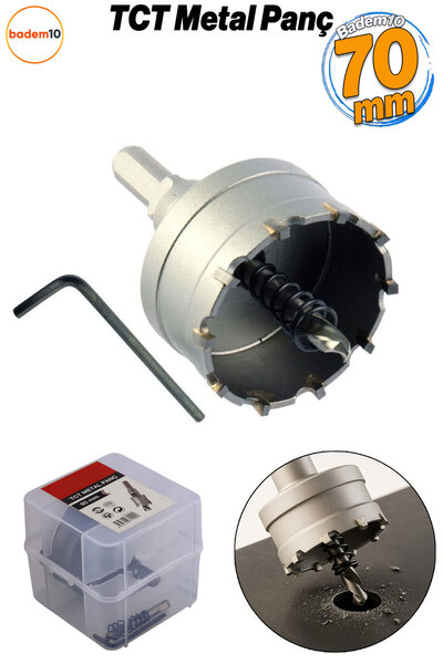 Badem10 TCT Metal Delme Panç 70 mm Metal Demir Testeresi Açma Delik İçin Adaptörlü 1 Adet
