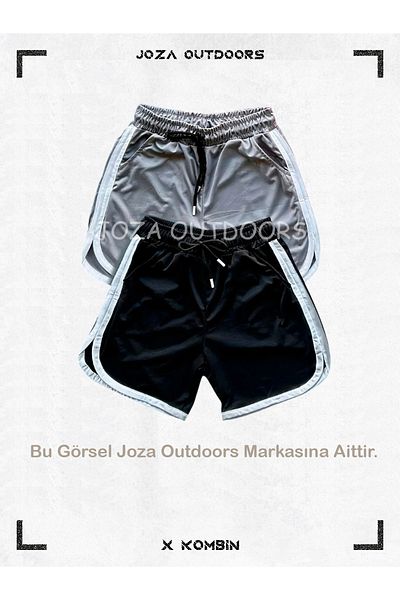Joza Outdoors Γκρι-μαύρο Διχτυωτό Σετ Αθλητικό Σορτς Προπόνησης Μπάσκετ με λεπτομέρεια ρίγας, σετ 2
