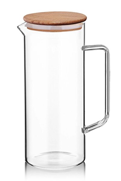 METROPOLAVM Ahşap Kapaklı Borosilikat Cam Sürahi - 1200 ml Ateşe Dayanıklı Ya...