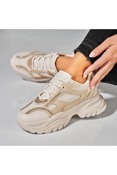 Joana Γυναικεία μπεζ αθλητικά παπούτσια από οικολογικό δέρμα Ivana