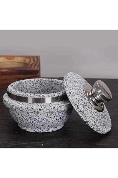 mastergold 18cm Granite Stone Pot with Wooden Base & Lid | Heavy Duty Natural Cooking Pot for Stove & Serving