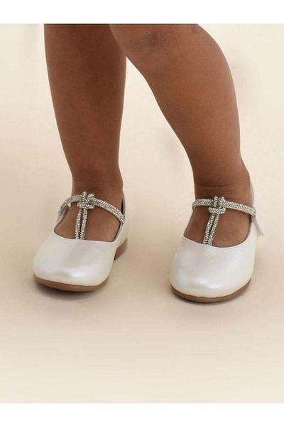 Zekids Girl's Stone Detailed Orthopedic Sole Velcro Ballerinas