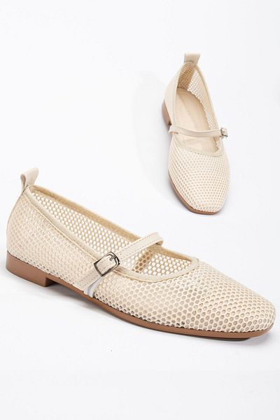 Hayalimdeki Ayakkabı Luan Beige Women's Mesh Single Strap Comfortable Ergonomic Ballerina Soft Sole