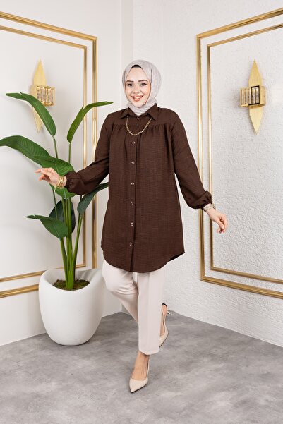 Nevayla Moda Gathered Front Ankle Elastic Tunic - Bitter Brown / Ü104