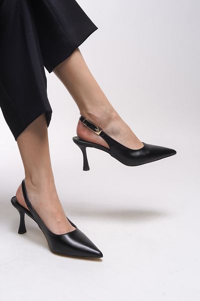Riccon Women's Pointed Toe Heeled Shoes - Theftrine 0012106   Black Skin