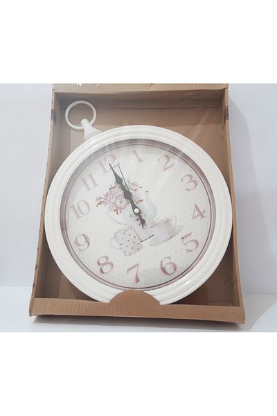 renkli çiçekler Wall Clock Flower Mug Cup Patterned White 30 cm Wall Clock