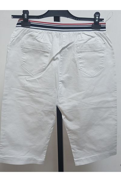 AKŞEN GİYİM Plus Size Recovery High Elastic Waist Knee Length White Color Bermuda Slim Jean Shorts