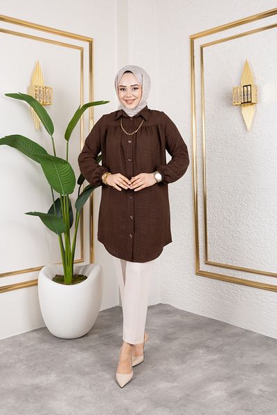 Nevayla Moda Gathered Front Ankle Elastic Tunic - Bitter Brown / Ü104