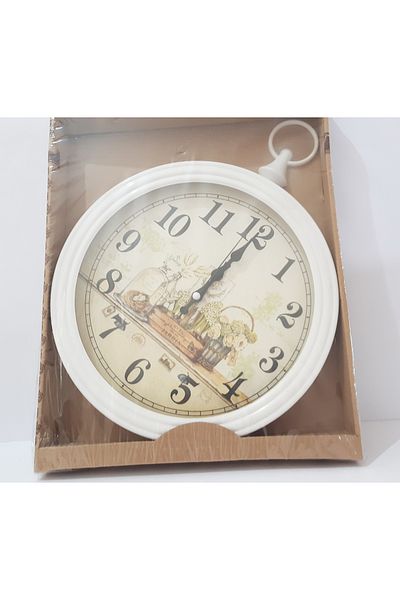 renkli çiçekler Wall Clock White Basket Flower Jar Patterned 30 cm Wall Clock