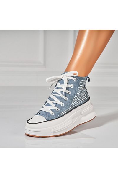 Joana Sneakersi dama Piele Ecologica Intoarsa Albastri Anay