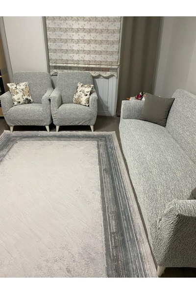 UYUMEV Set de huse pentru scaune cu model simplu Jacquard 3311 de culoare crem