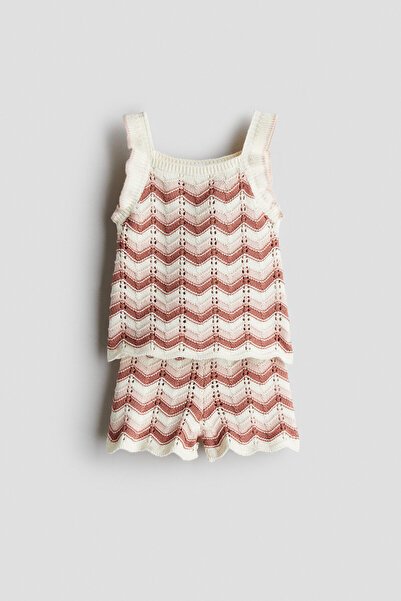 H&M 2 Parçalı Delik Desenli ve Pamuklu Triko Set