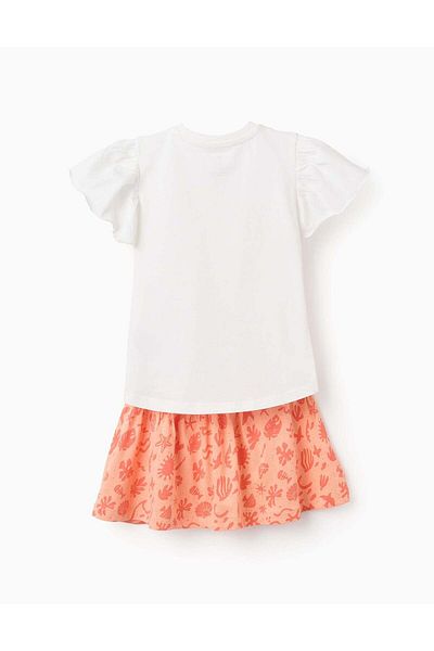 Ziddy T-shirt + Skirt with Motif for Girls 'Vacations', Coral/White