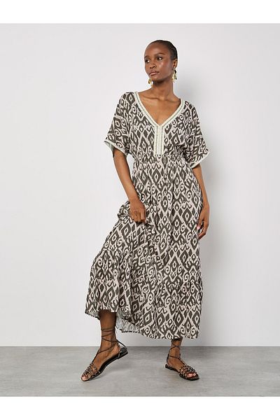 Apricot Ikat-batwing-maxikleid